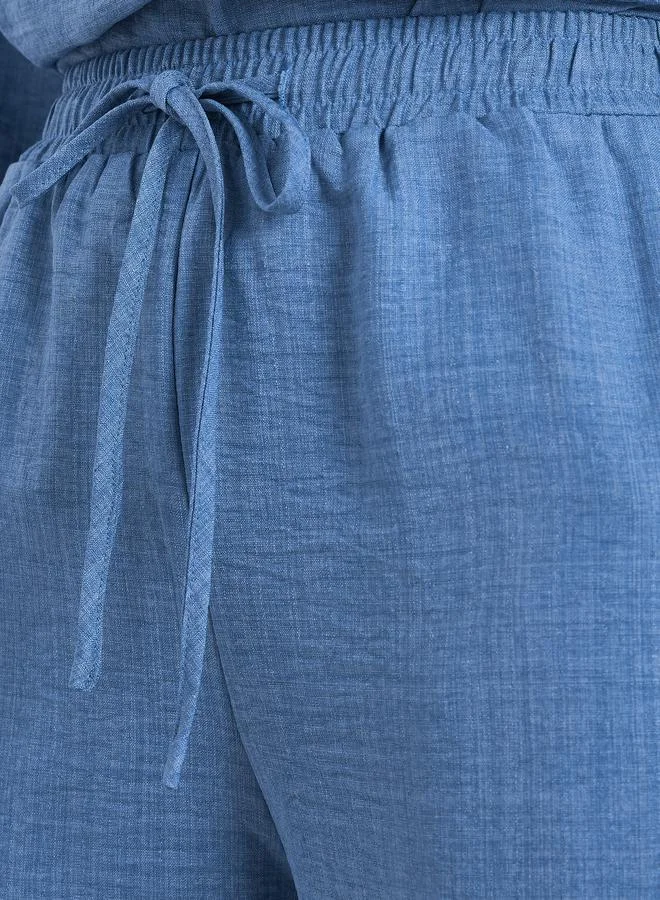 Styli Women Blue Linen Blend Relaxed Fit Trousers